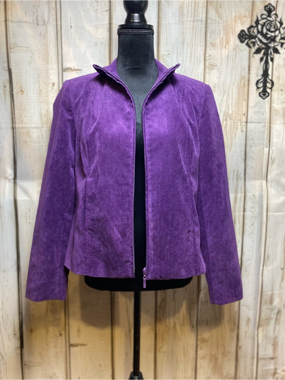 dressbarn Purple Faux Suede Zip Jacket Sz-S